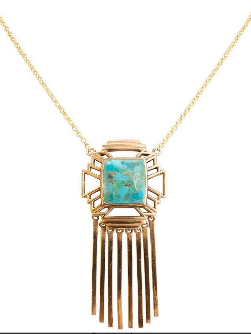 Barse Mojave Genuine Turquoise Fringe Short Pendant Necklace